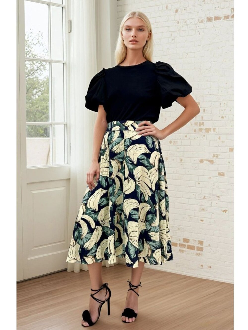 Anthropologie Eva Franco Midi Skirt with Banana Print NWT